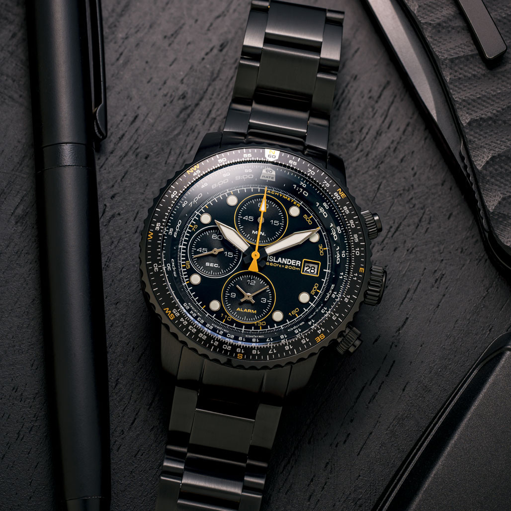 Islander Calverton Flight Chronograph Alarm Watch in IP Black #ISL-326 thumbnail 2