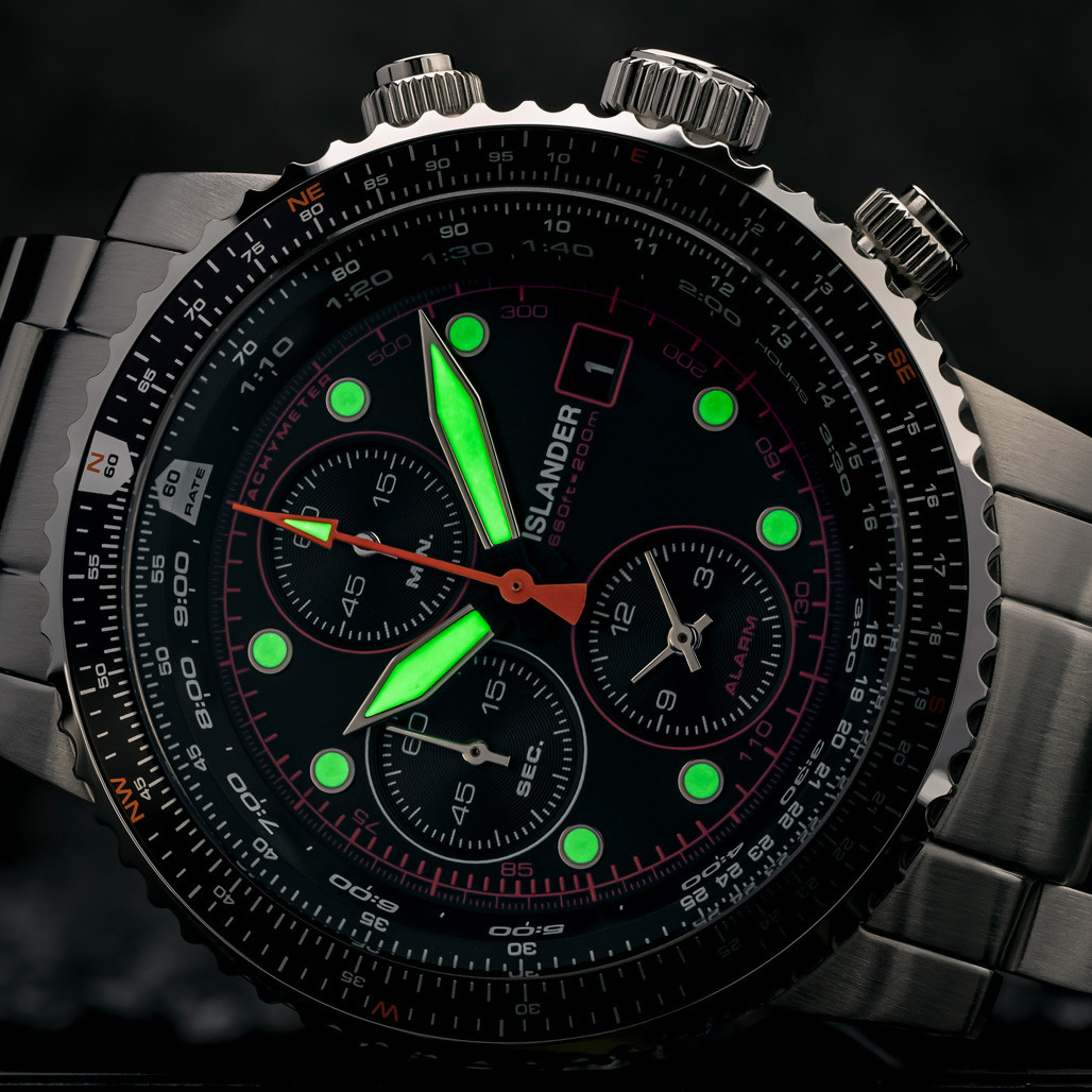 Islander Calverton Flight Chronograph Alarm Watch with Black Dial #ISL-282 thumbnail 4