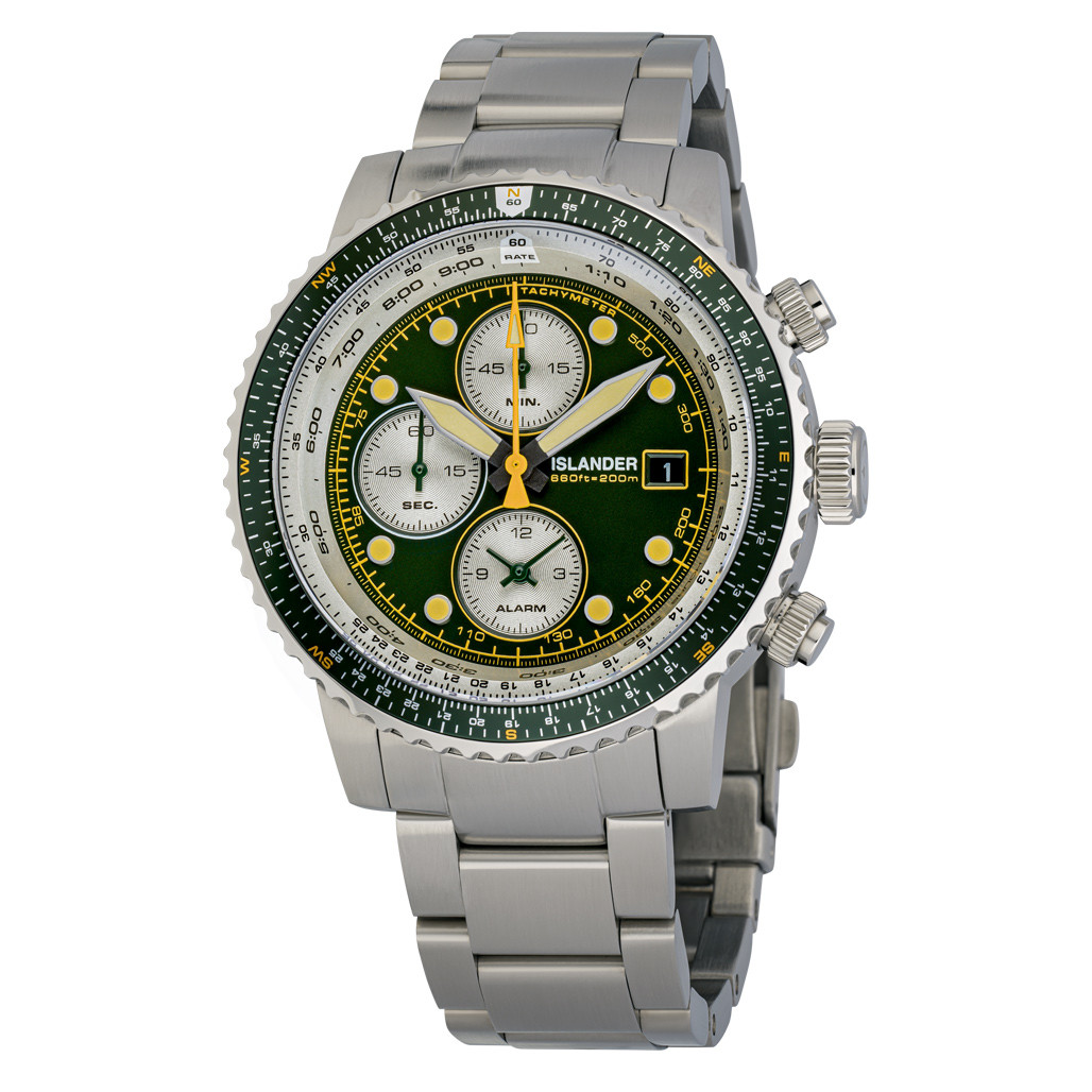 Islander Calverton Flight Chronograph Alarm Watch with Green Dial #ISL-285 selected view