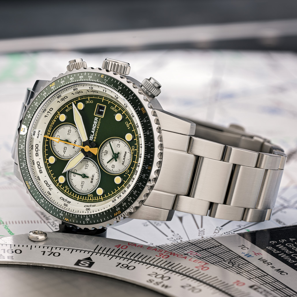 Islander Calverton Flight Chronograph Alarm Watch with Green Dial #ISL-285 thumbnail 2