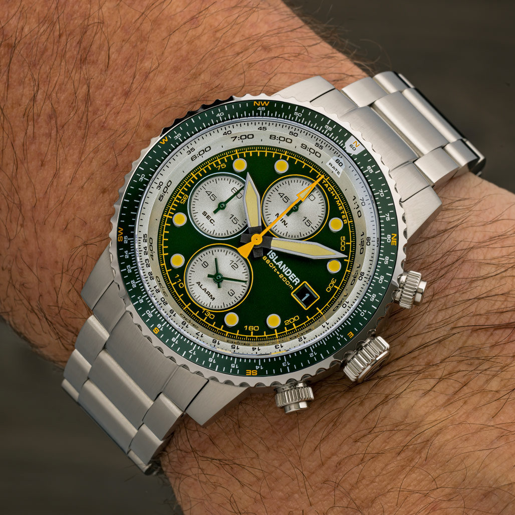 Islander Calverton Flight Chronograph Alarm Watch with Green Dial #ISL-285 thumbnail 3