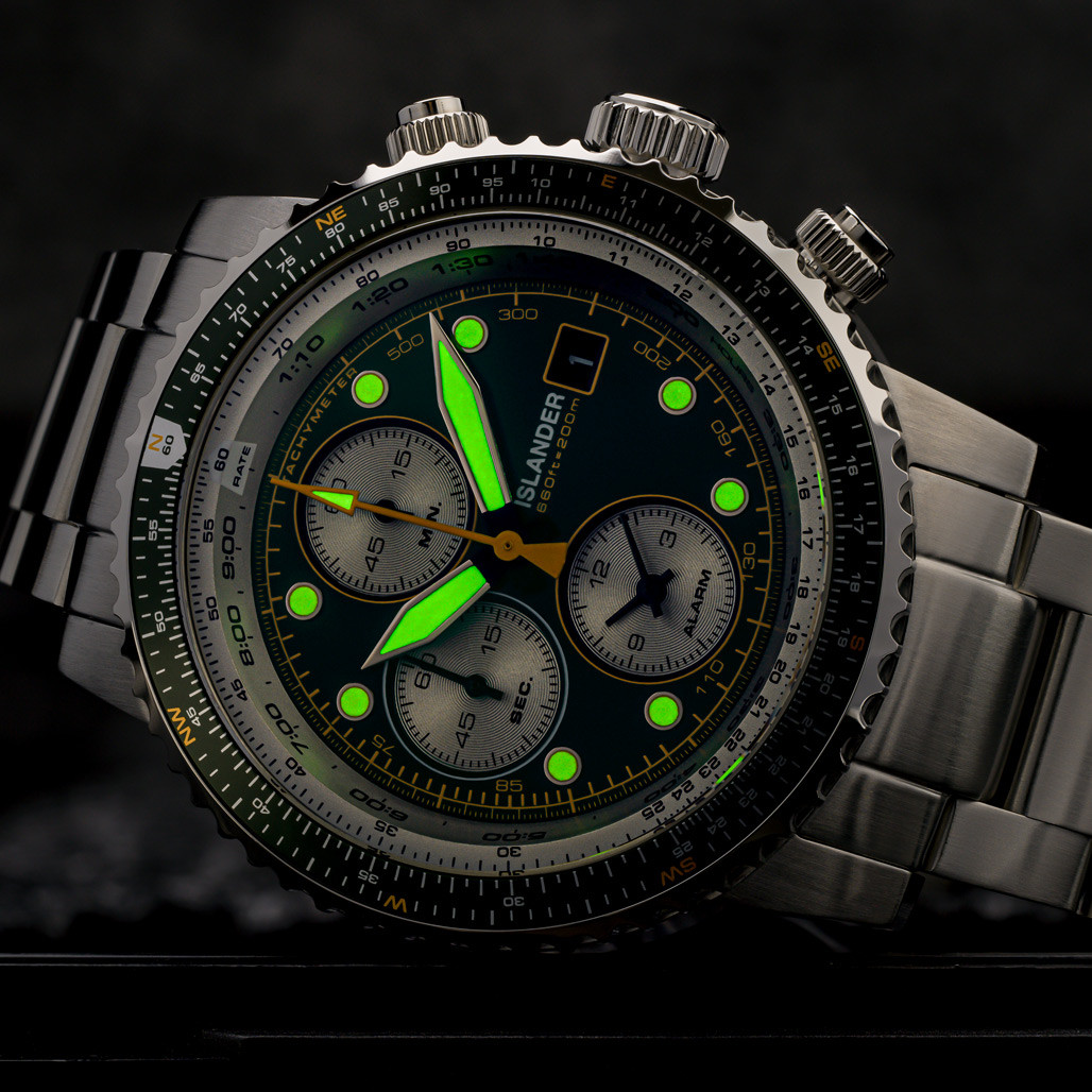 Islander Calverton Flight Chronograph Alarm Watch with Green Dial #ISL-285 thumbnail 4
