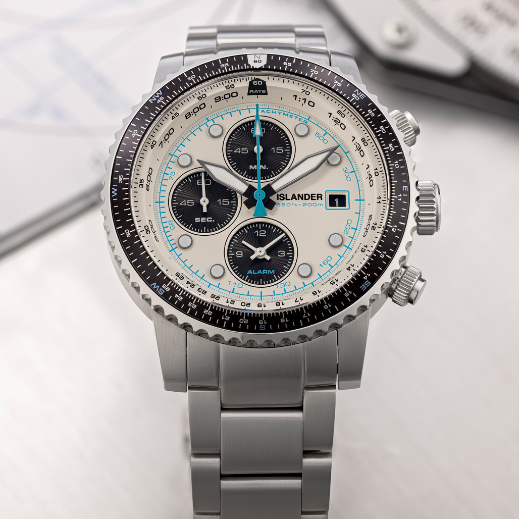 Islander Calverton Flight Chronograph Alarm Watch with White Dial #ISL-284 thumbnail 2