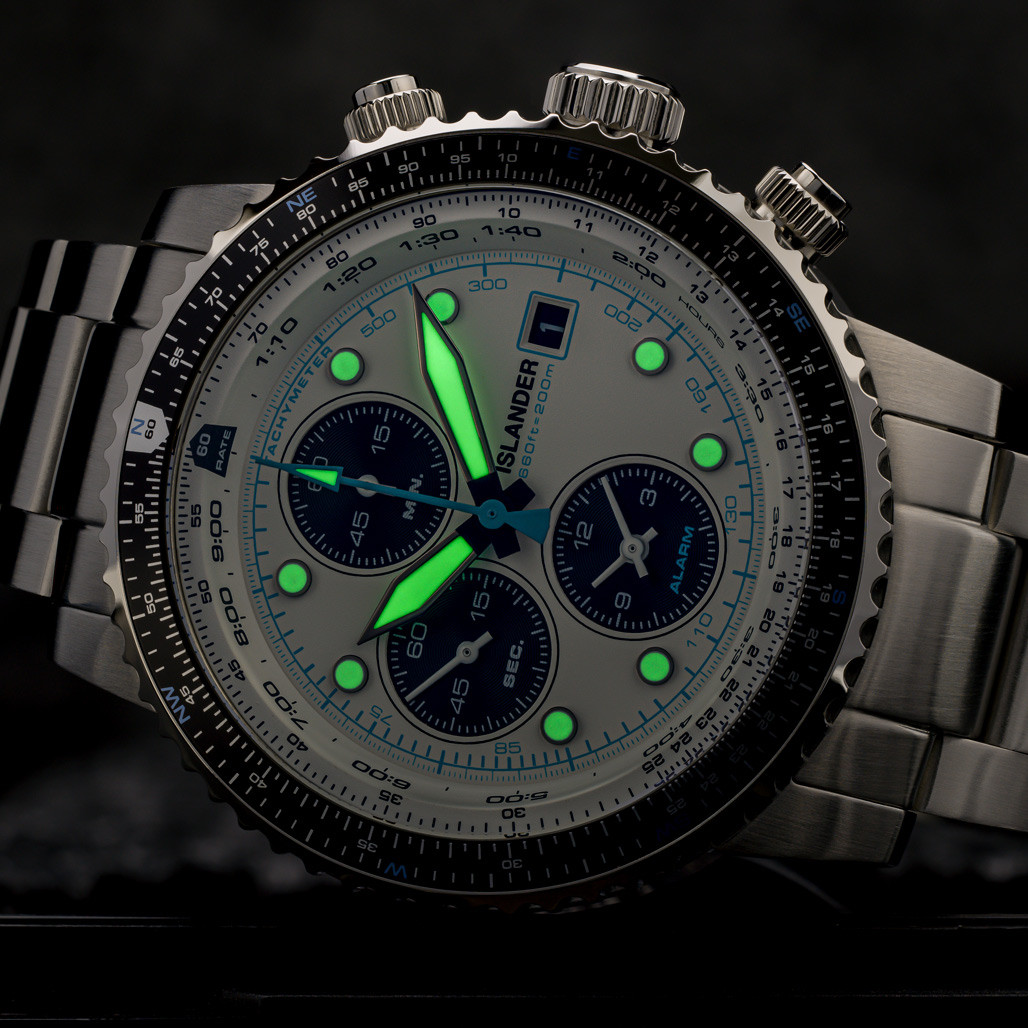 Islander Calverton Flight Chronograph Alarm Watch with White Dial #ISL-284 thumbnail 4