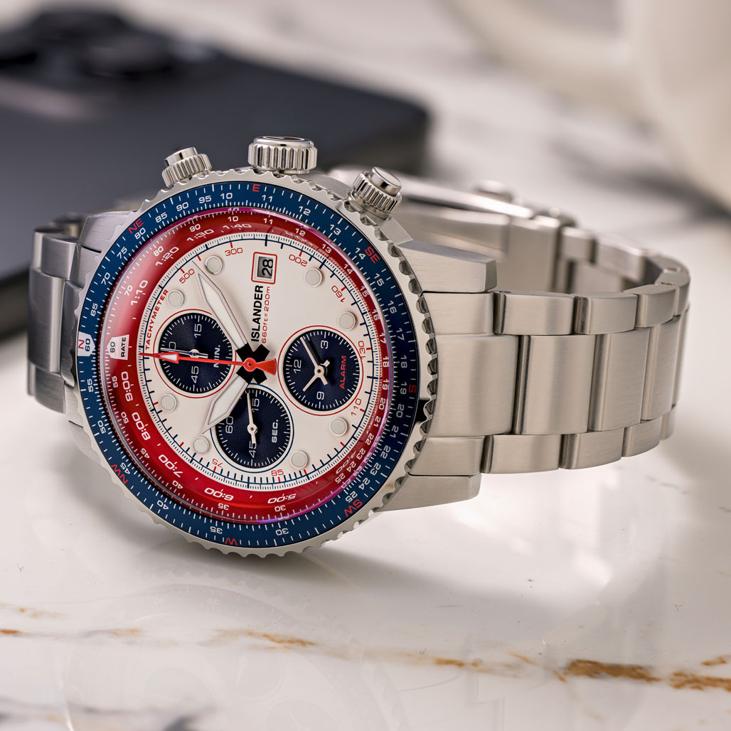 Islander Calverton Flight Chronograph Alarm Watch with White Dial #ISL-324 thumbnail 2