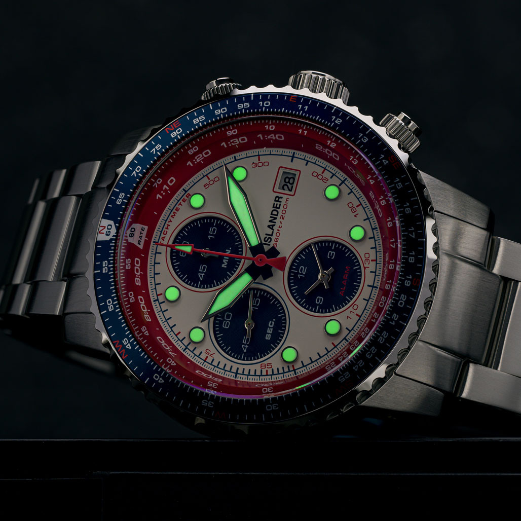 Islander Calverton Flight Chronograph Alarm Watch with White Dial #ISL-324 thumbnail 3