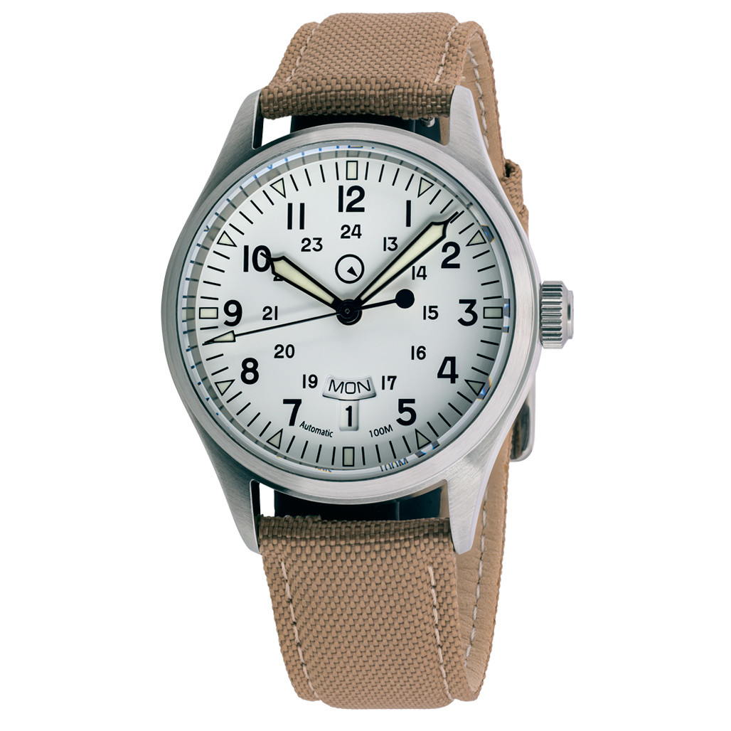 Islander Mitchel "DAY-T" Automatic Field Watch with White Dial and Day-Date Display #ISL-129 selected view