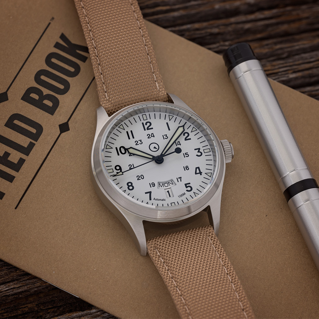 Islander Mitchel "DAY-T" Automatic Field Watch with White Dial and Day-Date Display #ISL-129 thumbnail 2