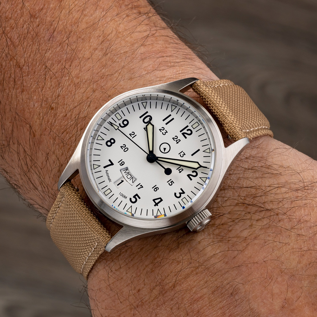 Islander Mitchel "DAY-T" Automatic Field Watch with White Dial and Day-Date Display #ISL-129 thumbnail 3