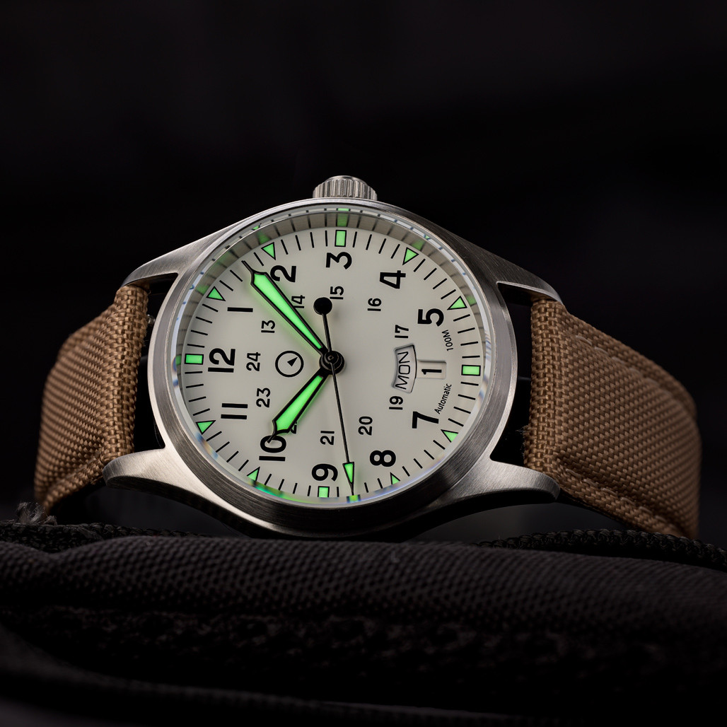 Islander Mitchel "DAY-T" Automatic Field Watch with White Dial and Day-Date Display #ISL-129 thumbnail 4