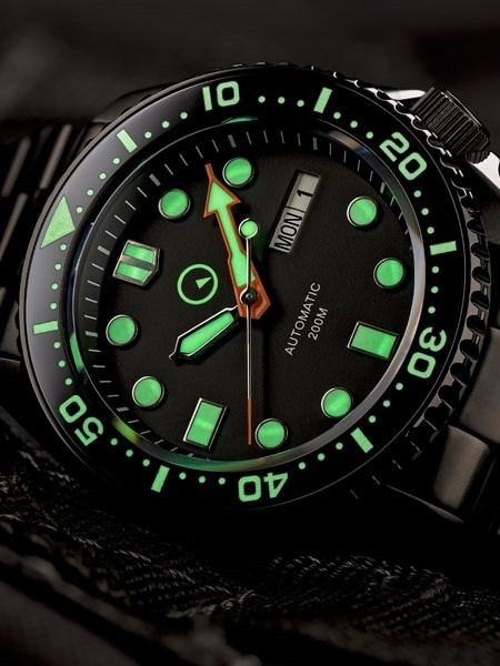 Islander Black Dial Automatic Dive Watch with DLC Case and Bracelet, AR Sapphire Crystal, and Luminous Ceramic Bezel Insert #ISL-34 thumbnail 4