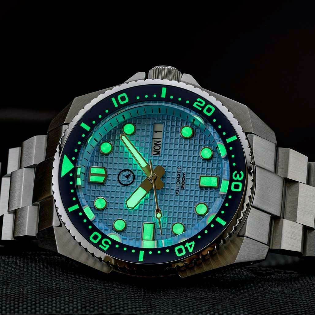 Islander Ice Blue Waffle Dial Automatic Dive Watch with AR DD Sapphire Crystal, and Luminous Ceramic Bezel Insert #ISL-67 thumbnail 3