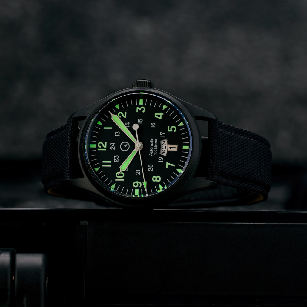 Islander Mitchel "DAY-T" Automatic DLC Field Watch with Black Dial and Day-Date Display #ISL-187 thumbnail 4