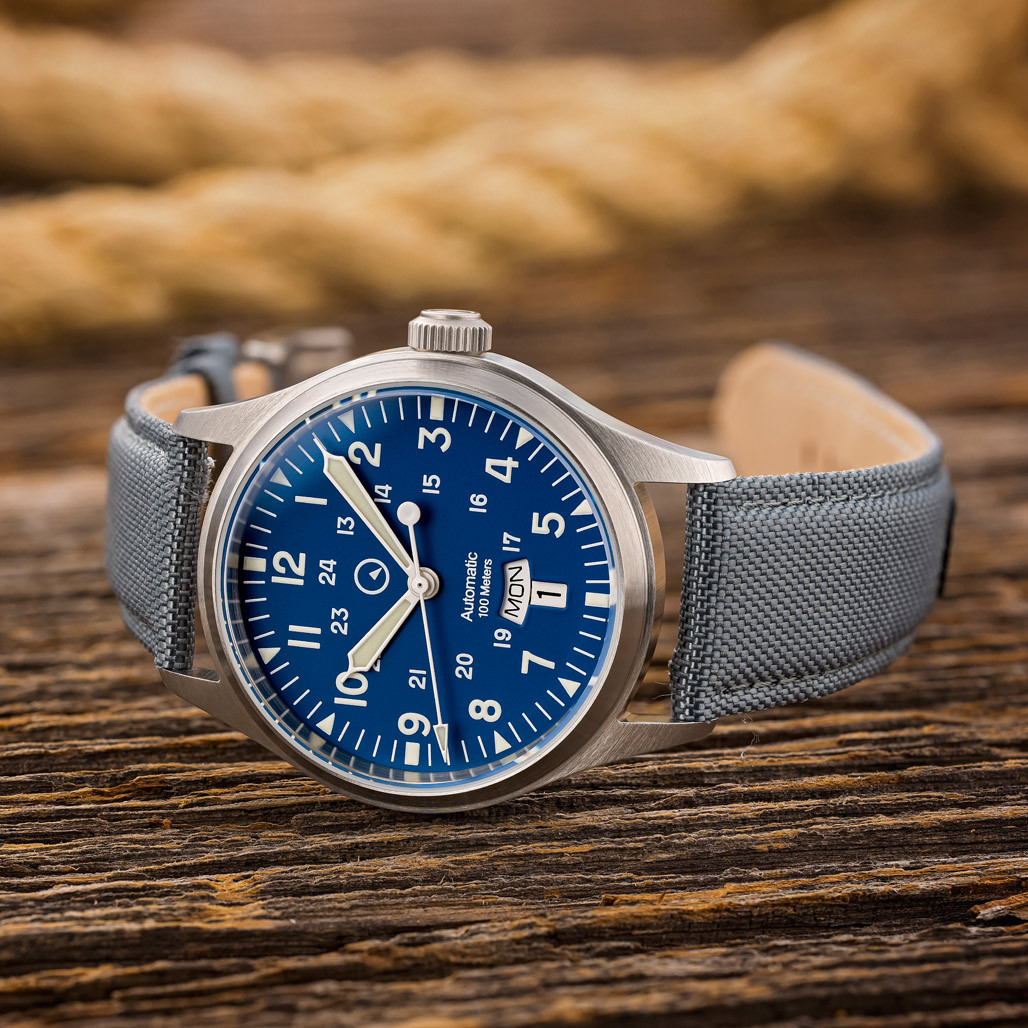 Islander Mitchel "DAY-T" Automatic Field Watch with Blue Dial and Day-Date Display #ISL-194 thumbnail 2