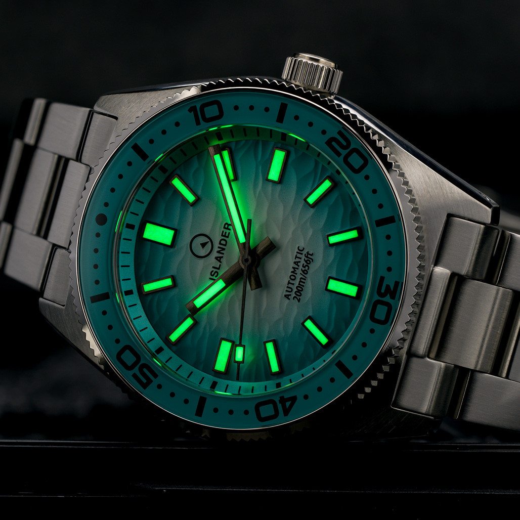 Islander Northport 37mm Automatic Watch with White and Ocean Blue Ripple Fume Dial #ISL-293 thumbnail 4