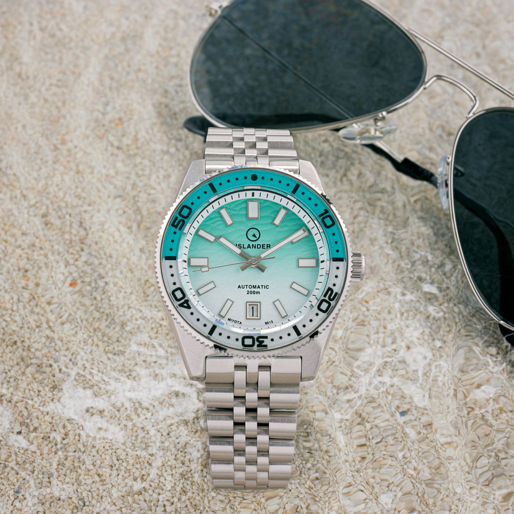 Islander Northport Hi-Beat Automatic Dive Watch with Seafoam Green and White Ripple Dial #ISL-155 thumbnail 2