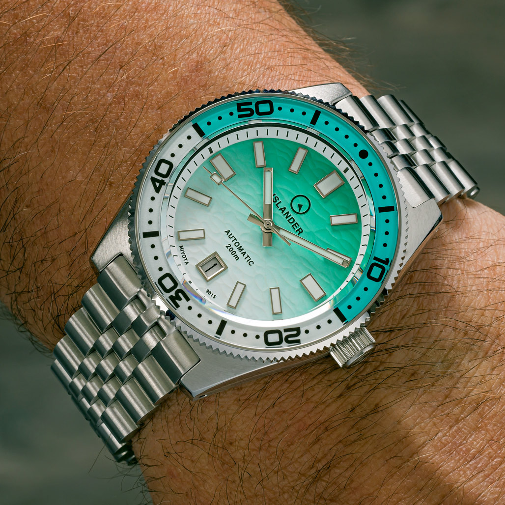 Islander Northport Hi-Beat Automatic Dive Watch with Seafoam Green and White Ripple Dial #ISL-155 thumbnail 3