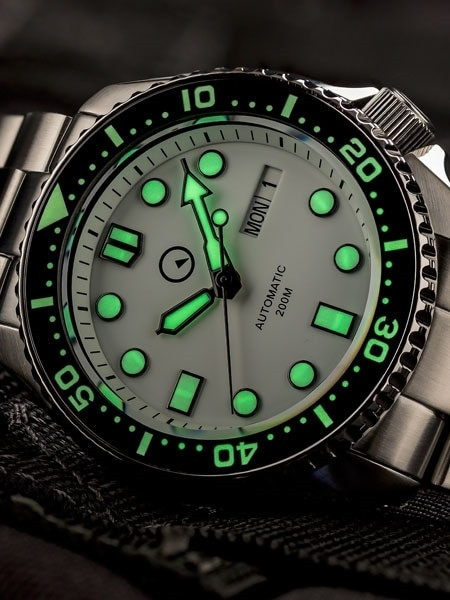 Islander White Dial Automatic Dive Watch with Solid-Link Bracelet, AR Sapphire Crystal, and Luminous Ceramic Bezel Insert #ISL-35 thumbnail 4