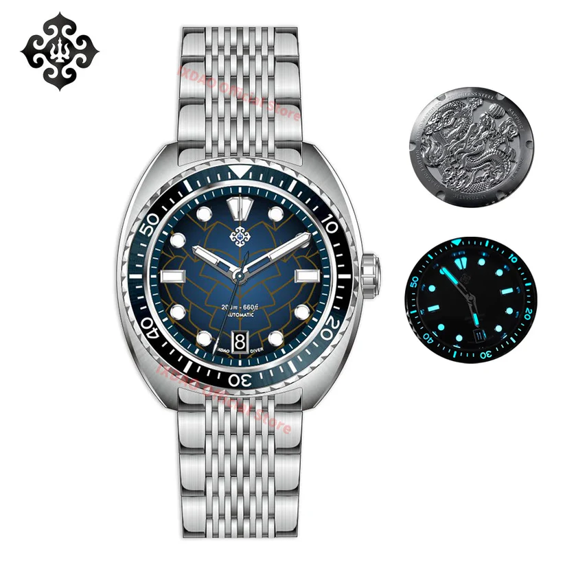 IXDAO IPOSE JD-X07S 2025 New Men's Automatic Mechanical Watch Dragon Scale Pattern Diving Watch 20Bar Stainless Steel BWG-9 reloj hombre thumbnail 2