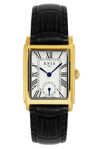 Classic Rectangular Gold Crocodile Embossed Leather Black KN004-GDBKC