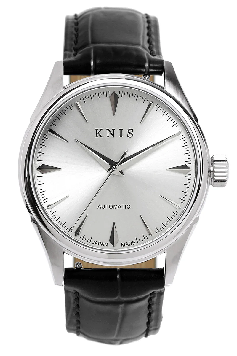 KNIS Automatic Sunray Dial White Silver Black Leather KN001-WHBKLE