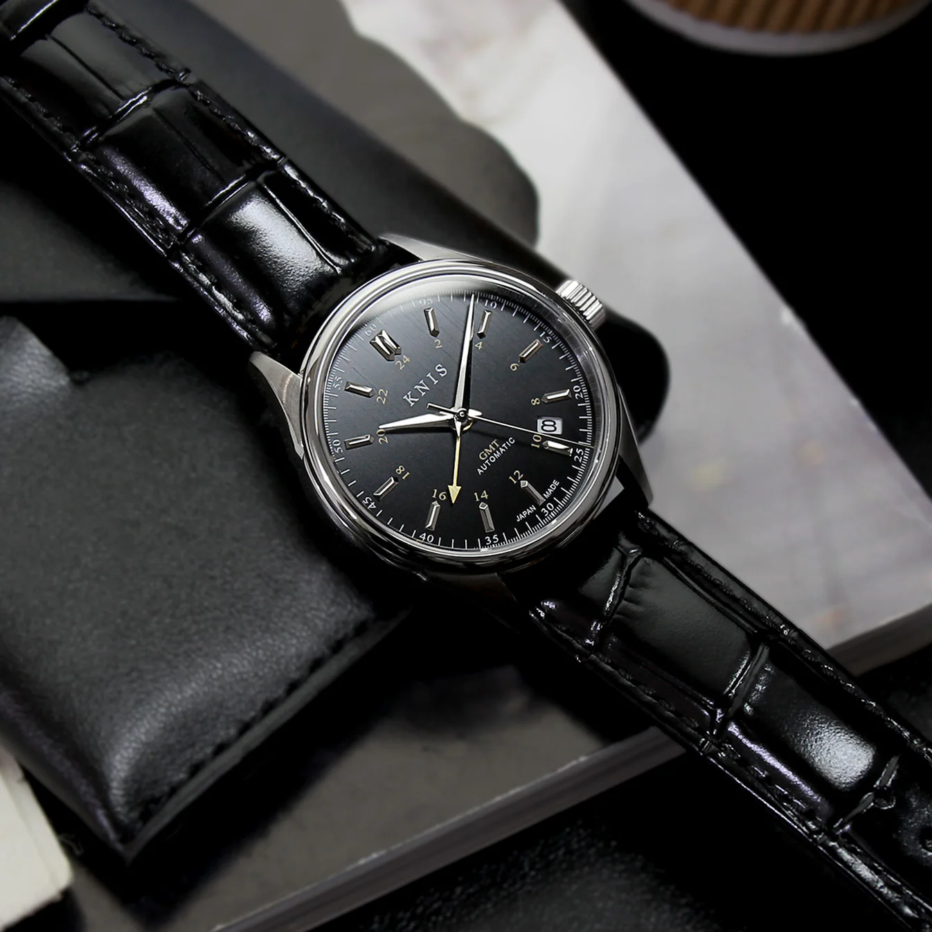 KNIS Classic GMT Automatic Black / Black Leather Strap (KN008-BKBKLE) thumbnail 2
