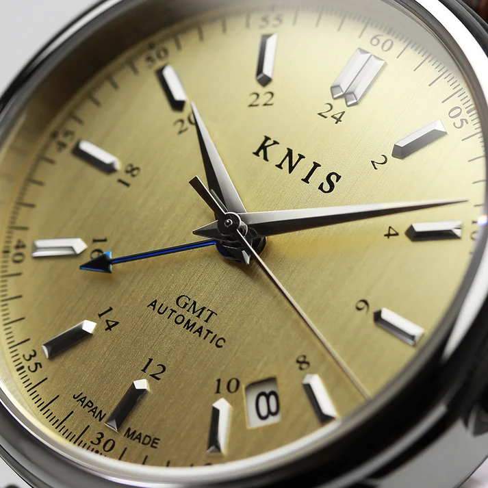 KNIS Classic GMT Automatic Champagne Gold / Brown Leather Strap (KN008-SGBRLE)