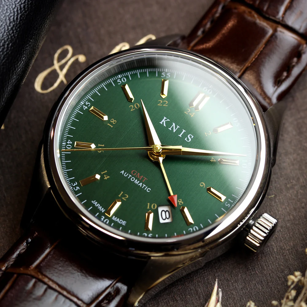 KNIS Classic GMT Automatic Green / Brown Leather Strap (KN008-GRBRLE) thumbnail 2