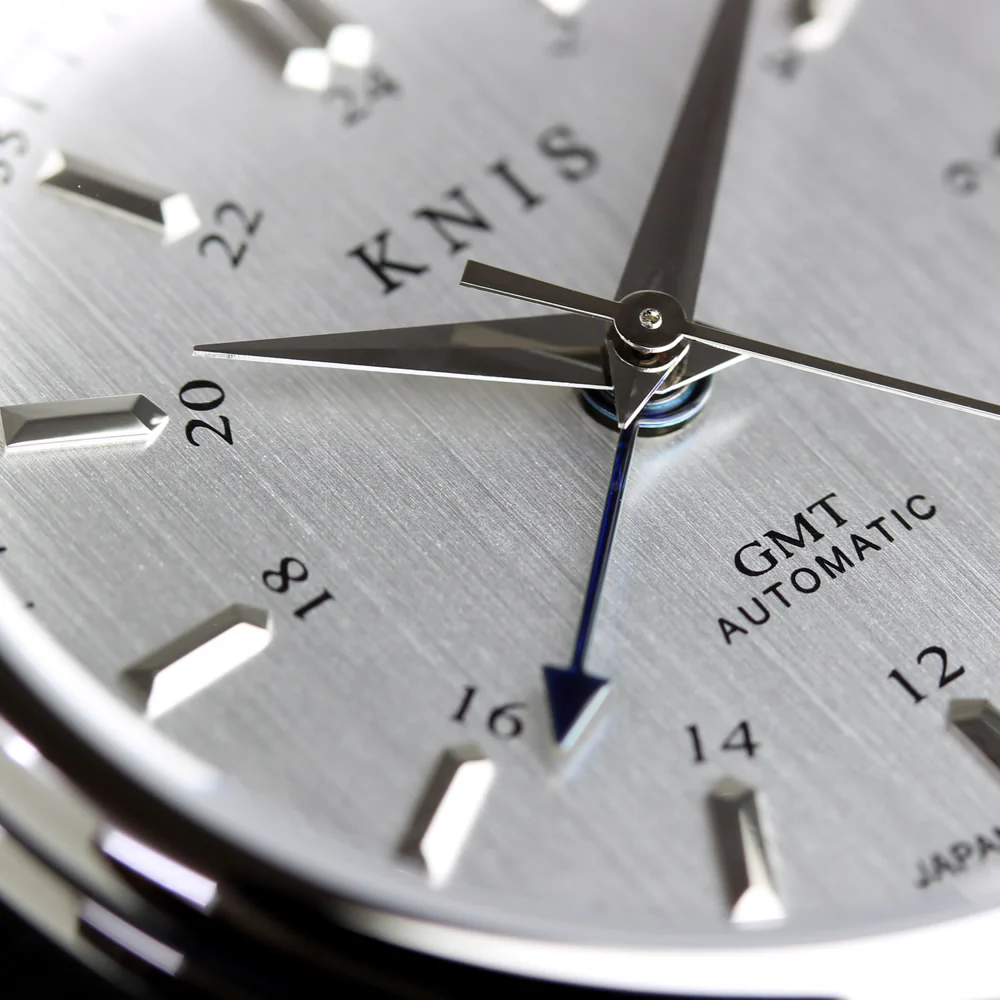 KNIS Classic GMT Automatic Silver / Black Leather Strap (KN008-SVBKLE) thumbnail 2