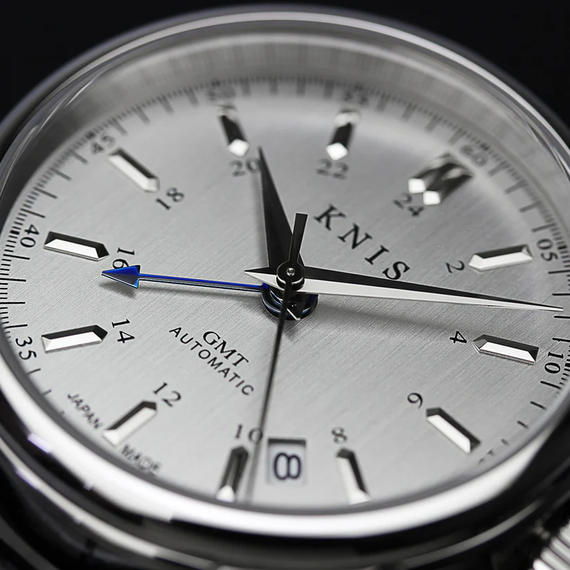 KNIS Classic GMT Automatic Silver / Black Leather Strap (KN008-SVBKLE)