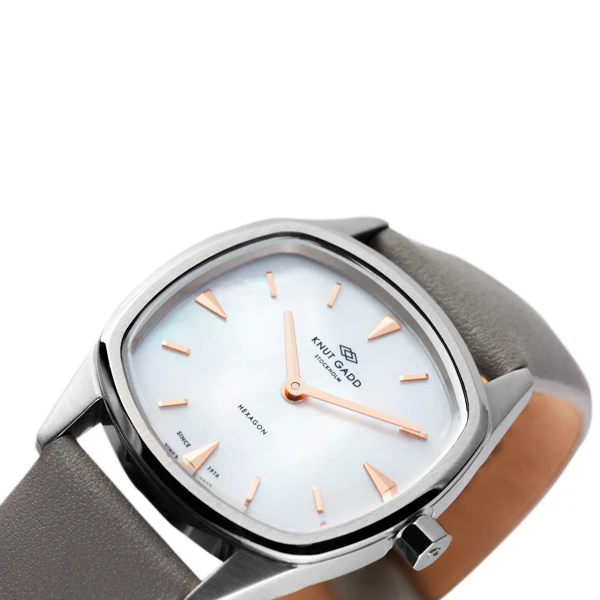 HEXAGON | Steel | white mother-of-pearl dial | Grey Leather thumbnail 2