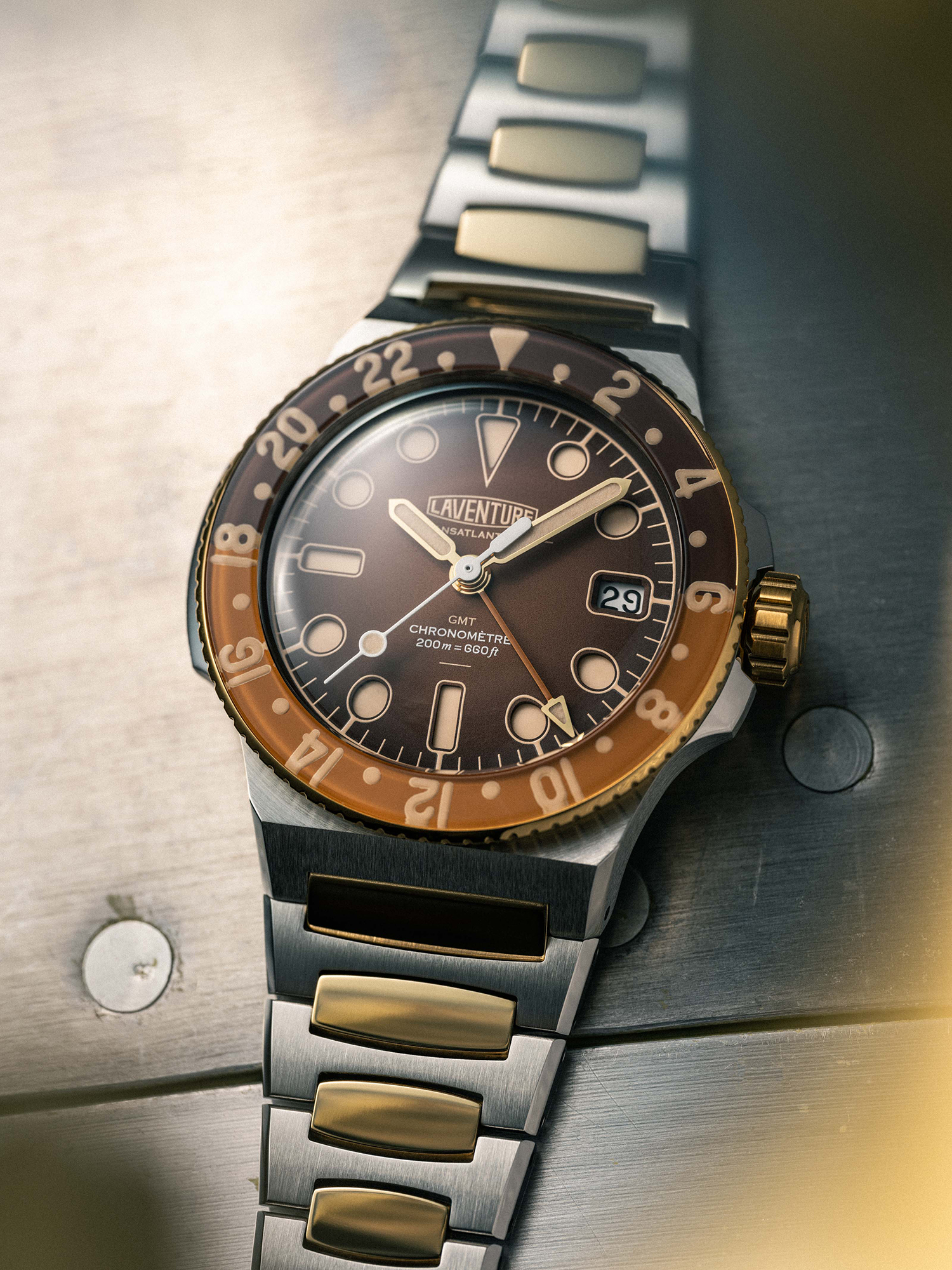 LAVENTURE TRANSATLANTIQUE II GMT STEEL & GOLD / BROWN thumbnail 3