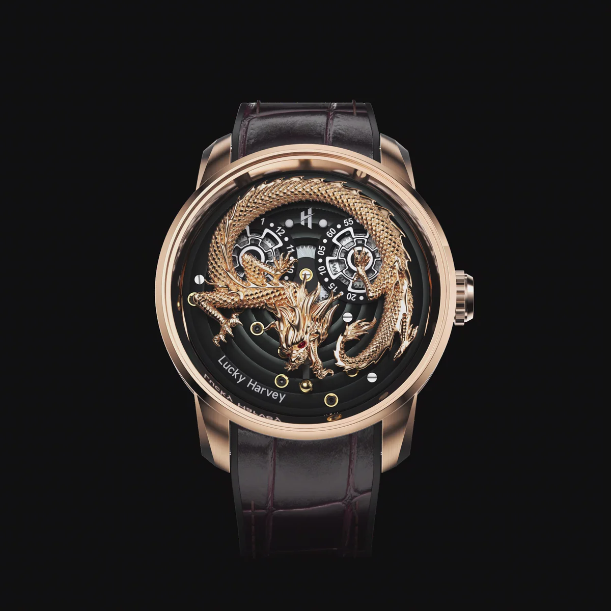 Gold Dragon Automatic Watch Spit Out Gold Bead Luminous Lucky Harvey thumbnail 4