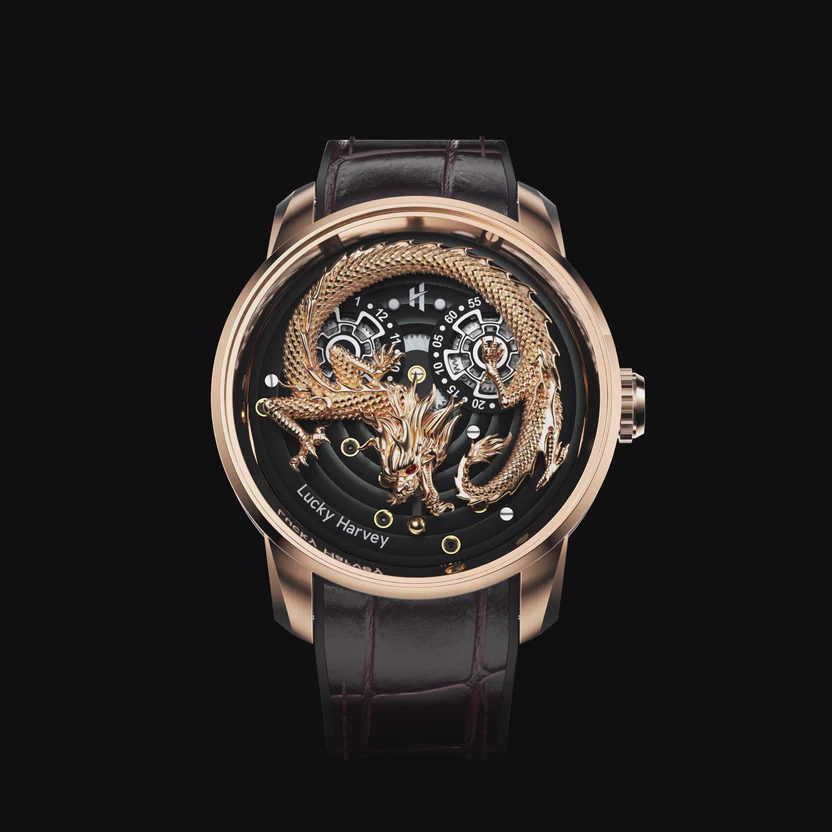 Gold Dragon Automatic Watch Spit Out Gold Bead Luminous Lucky Harvey thumbnail 5