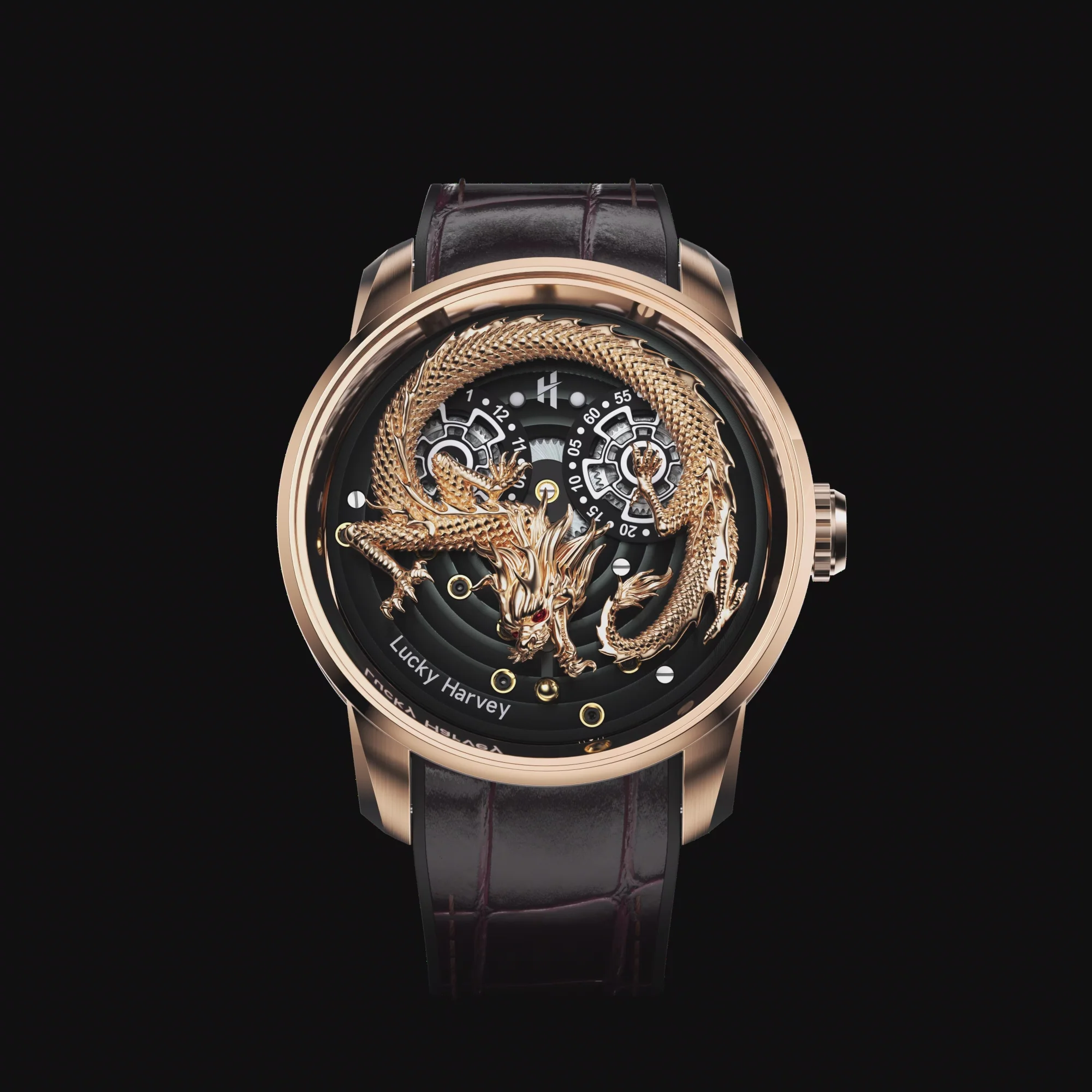 Gold Dragon Automatic Watch Spit Out Gold Bead Luminous Lucky Harvey