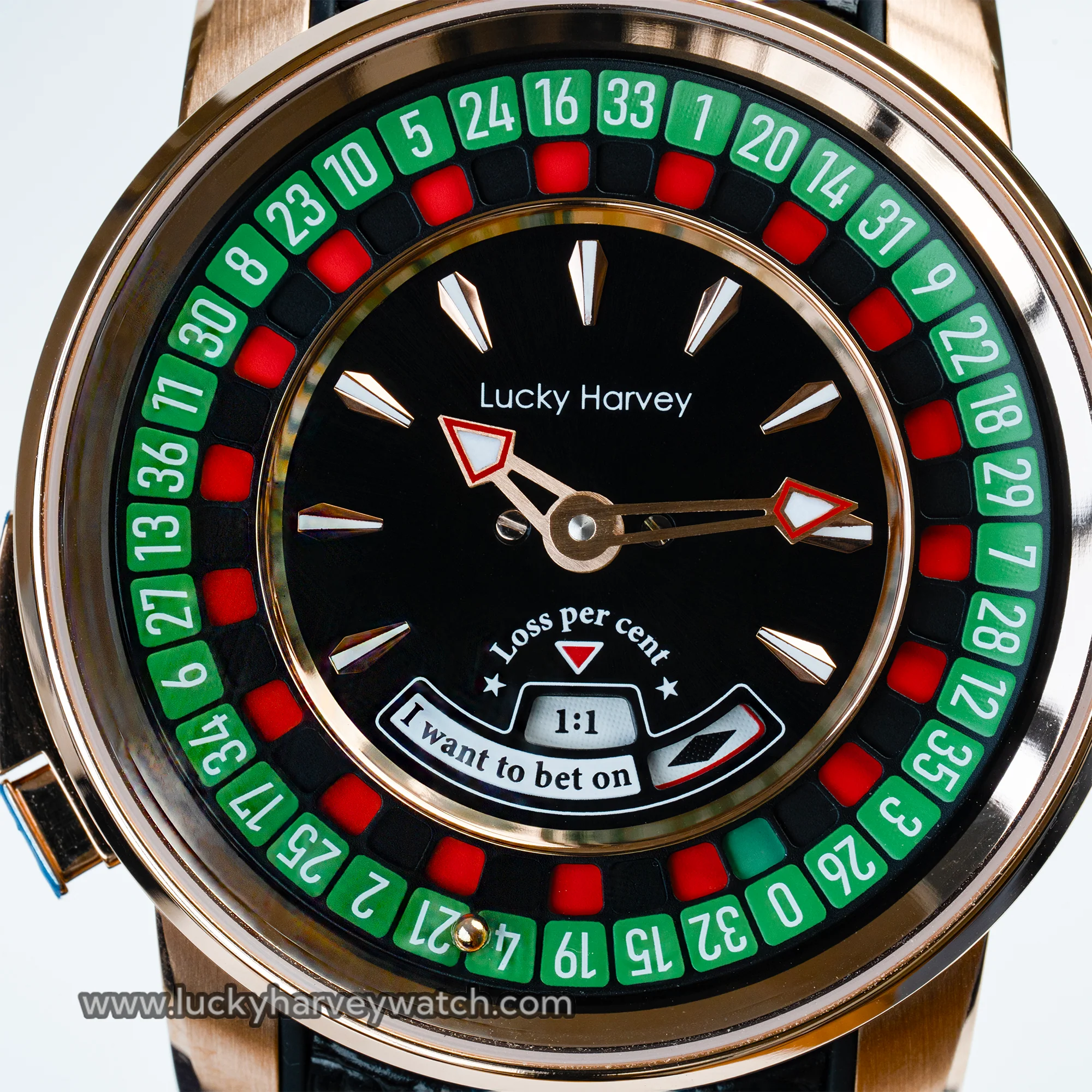 Lucky Harvey Gold European Roulette Casino Watch with 18K Gold Ball – Automatic Mechanical Luxury Watch thumbnail 2