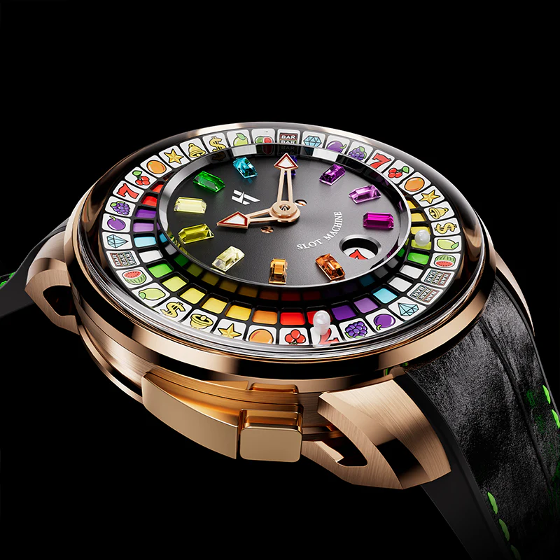 Lucky Harvey Gold Slot Machine Roulette Watch With Gemstone Hour Markers – Limited Edition of 100 thumbnail 3