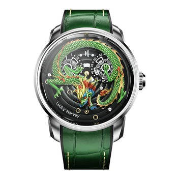 Green Dragon Automatic Watch Spit out Gold Bead Luminous Lucky Harvey thumbnail 2