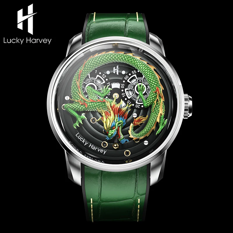 Green Dragon Automatic Watch Spit out Gold Bead Luminous Lucky Harvey thumbnail 3