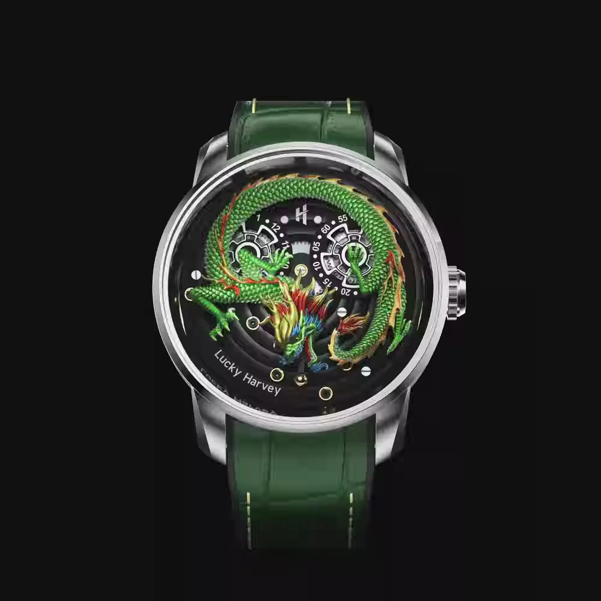 Green Dragon Automatic Watch Spit out Gold Bead Luminous Lucky Harvey thumbnail 5