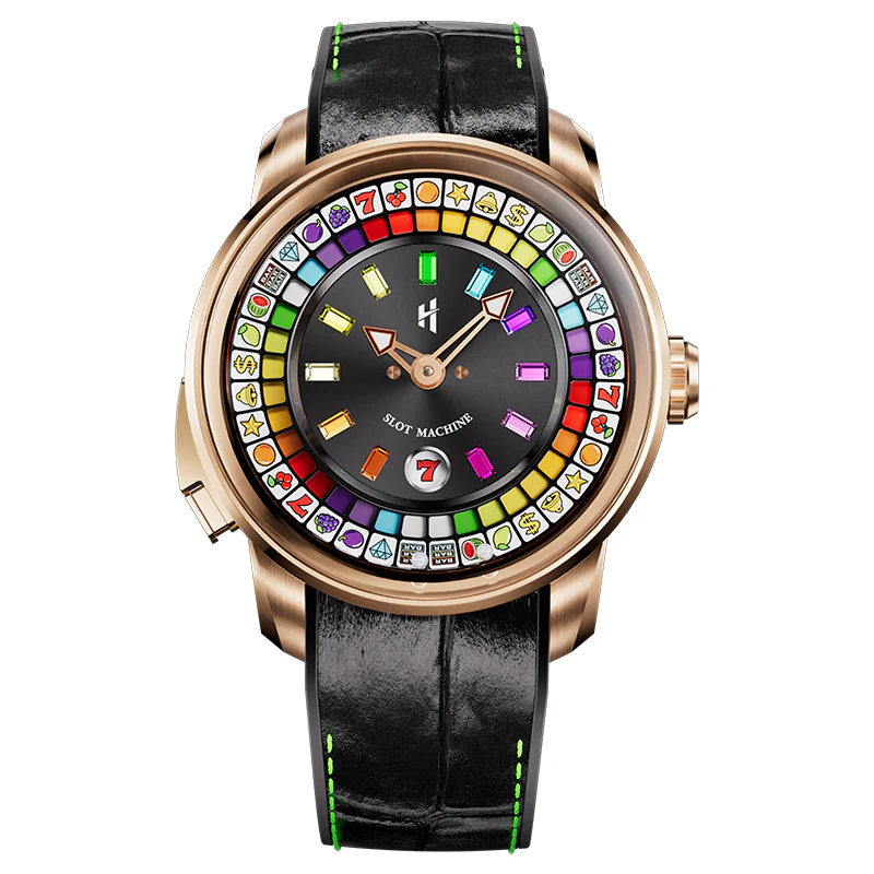 ã€Limited 100pcsã€Lucky Harvey Player Series Gemstone Hour Markers Gold Slot Machine Watch