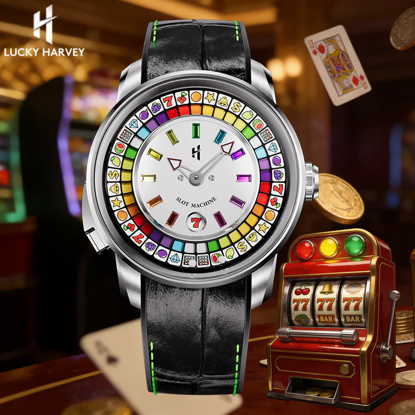 ã€Limited 100pcsã€Lucky Harvey Player Series Gemstone Hour Markers White Slot Machine Watch thumbnail 5
