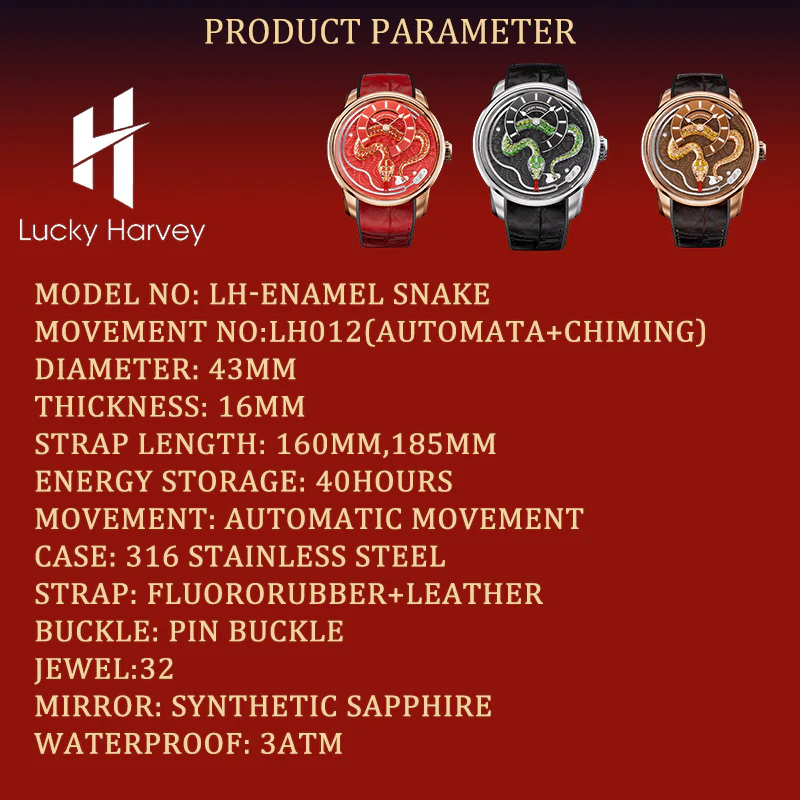 ã€Limited Edition 100pcsã€2025 Gold Enamel Snake Automata Chiming Mechanical New Watch Lucky Harvey thumbnail 5