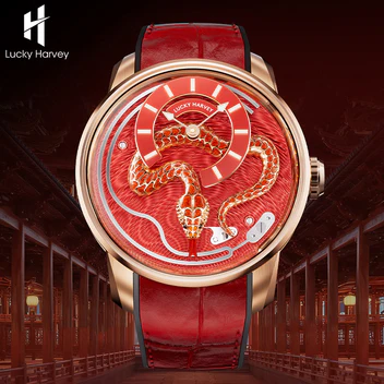 ã€Limited Edition 100pcsã€2025 Red Enamel Snake Automata Chiming Mechanical New Watch Lucky Harvey thumbnail 4