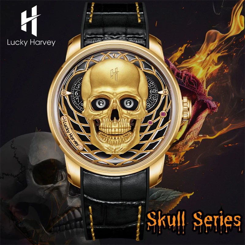 ã€Limited Edition 111pcsã€Gold Skull Automatic Mechanism Watch Lucky Harvey thumbnail 3