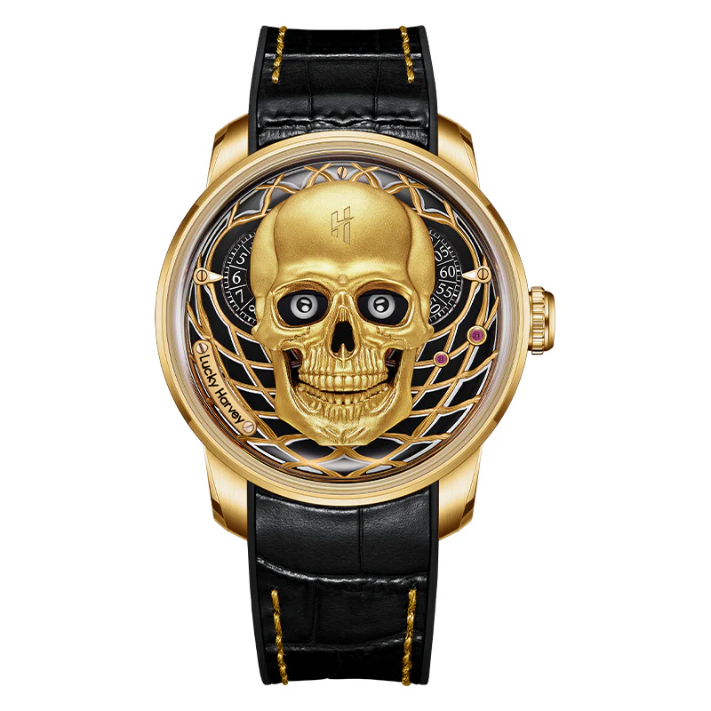 ã€Limited Edition 111pcsã€Gold Skull Automatic Mechanism Watch Lucky Harvey