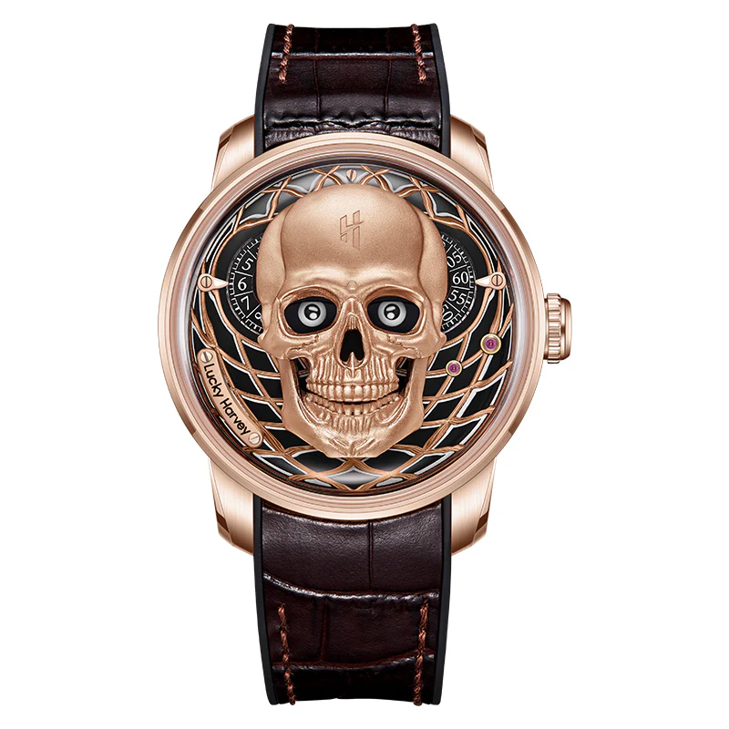 ã€Limited Edition 111pcsã€Rose Gold Skull Automatic Mechanism Watch Lucky Harvey