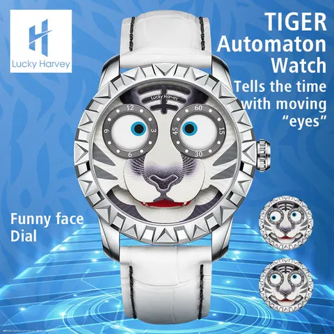 ã€Limited Edition 2022pcsã€White Tiger Moving Eye Automatic Watch For Man Luminous Lucky Harvey