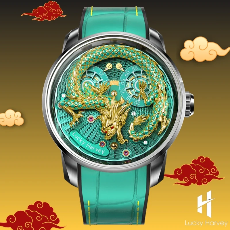 ã€Limited Editionã€2024 Green Enamel Dragon Scale 999 Gold Pearl Automata Watch 200PCS Lucky Harvey thumbnail 3