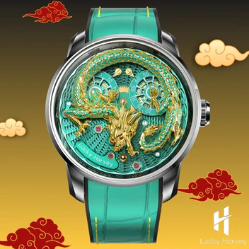 ã€Limited Editionã€2024 Green Enamel Dragon Scale 999 Gold Pearl Automata Watch 200PCS Lucky Harvey thumbnail 4